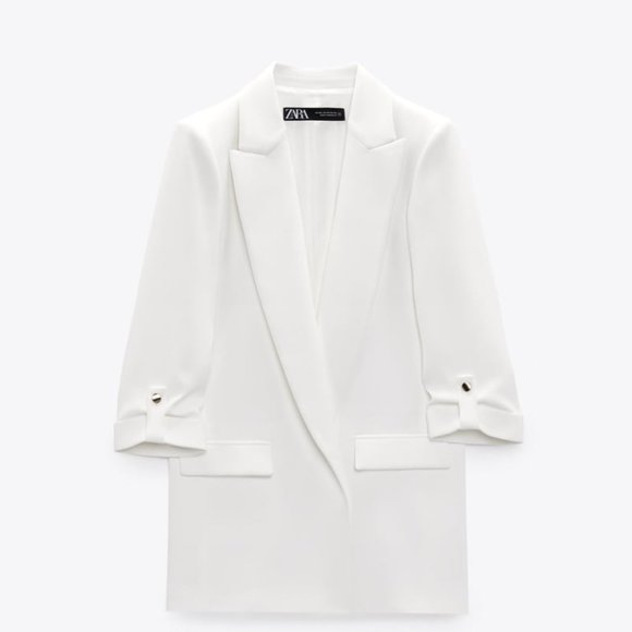 ZARA White Rolled Sleeve Blazer - Picture 1 of 11